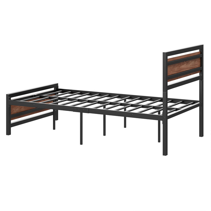 Platform Bed, Metal And Wood Bed Frame With Headboard And Footboard