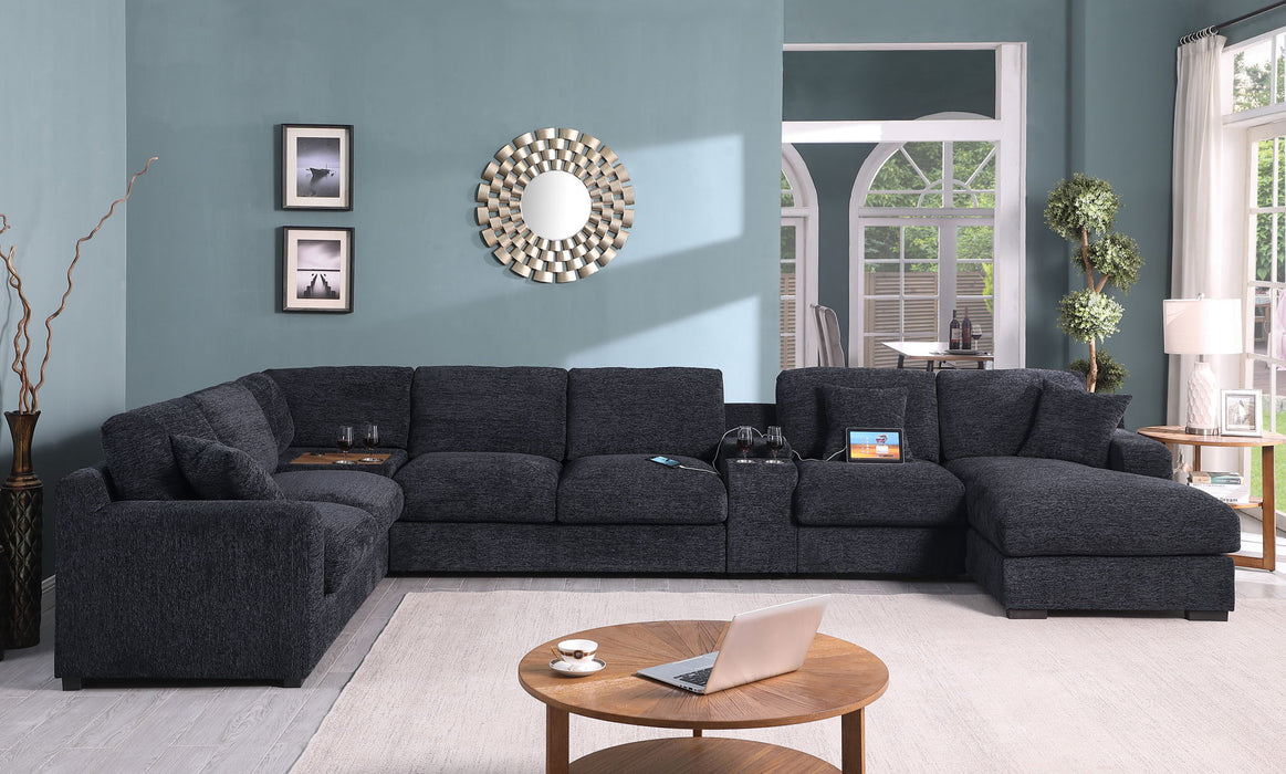 Celine - Chenille Fabric Corner Sectional Sofa With Right-Facing Chaise, Cupholders, And Charging Ports