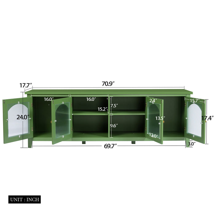 Stylish TV Cabinet, Entertainment CenterTV Stand, TVconsoletable, Media Console, Solidwood Frame, Changhong Glass Door, Metal Handle - Antique Green