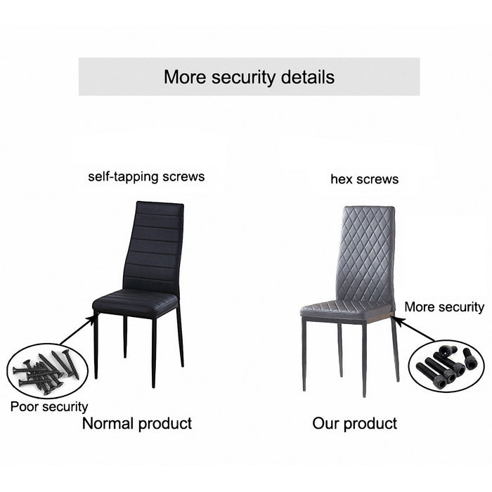 Modern Minimalist Dining Chairs, Fireproof Leather Sprayed, Metal Pipe Diamond Grid Pattern