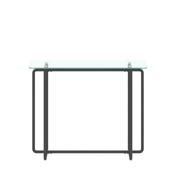 Console Table Single Layer Tempered Glass Rectangular Porch Table Black Leg Double Tempered Glass Tea Table