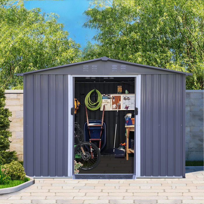 Outdoor Storage Shed 8 x 6 Ft Large Metal Tool Sheds, Heavy Duty Storage House With Sliding Doors With Air Vent For Backyard Patio Lawn To Store Bikes, Tools, Lawnmowers - Dark Gray