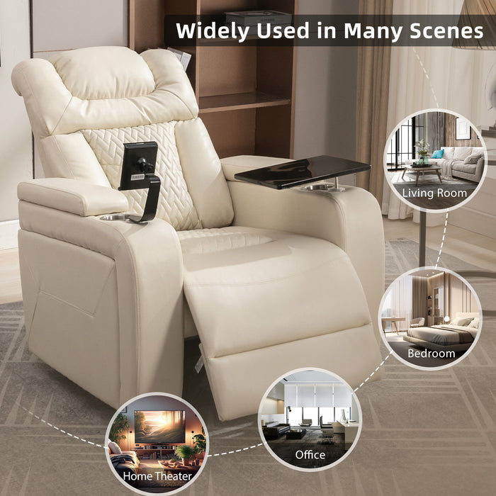 270° Swivel Power Recliner Individual Seat Home Theater Recliner With Comforable Backrest, Tray Table, Phone Holder, Cup Holder, USB Port, Hidden Arm Storage For Living Room