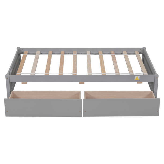 Twin Bed With 2 Drawers, No Box Spring Needed - Gray