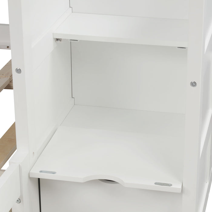 Bunk Bed, Convertible Bottom Bed, Storage Shelves And Drawers