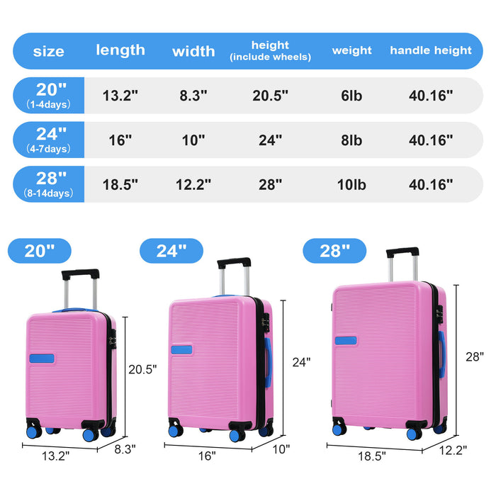 Hardshell Luggage Sets 3 Pieces Contrast Color Suitcase With Spinner Wheels And Tsa Lock 20" 24" 28" Available