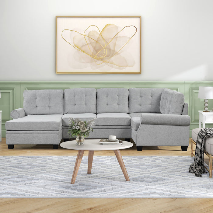 Modern U-Shaped Corner Sectional Sofa Upholstered Linen Sofa Couch For Living Room