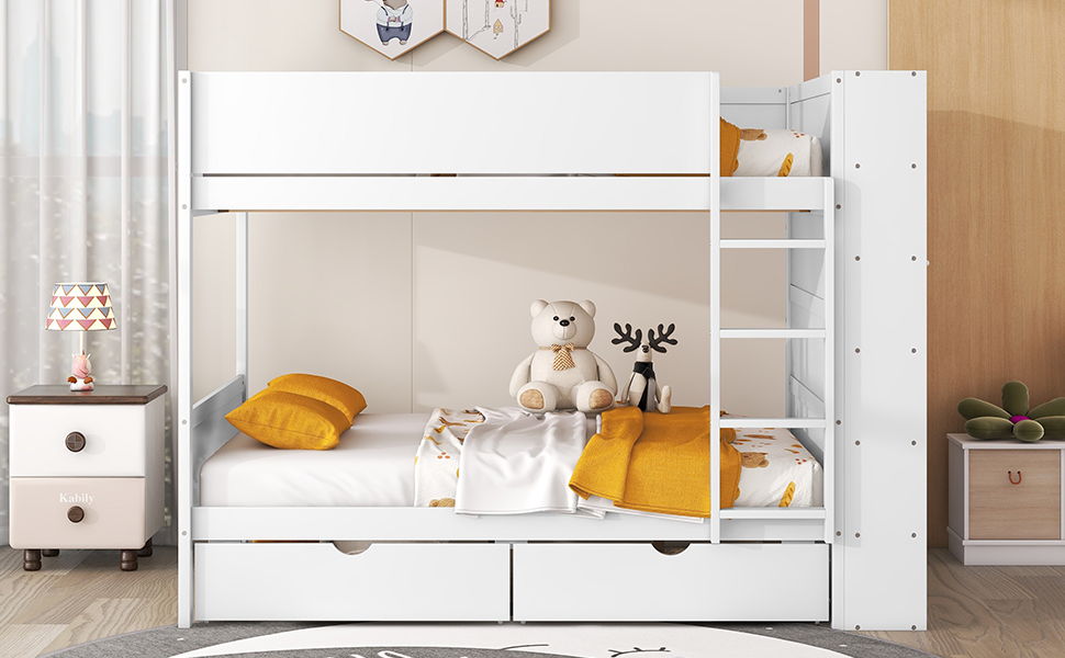 Full Over Full Bunk Bed With 2 Drawers And Multi - Layer Cabinet