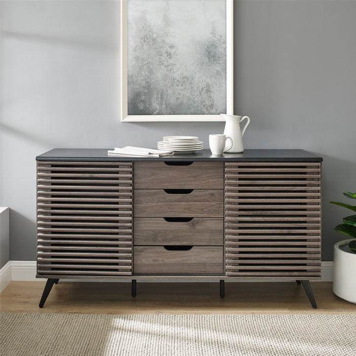 Contemporary Sliding Slat Door Sideboard - Ebony / Slate Gray