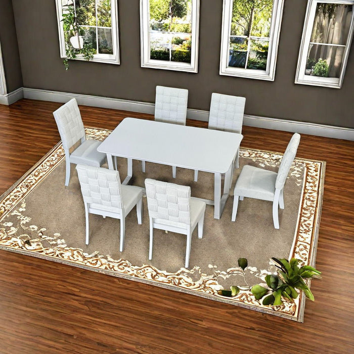 7 Pieces Dining Set Include 6 Chairs linen & Rubber Wood Legs And 1 Table - Light Beige