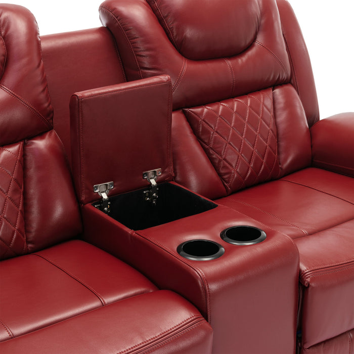 Home Theater Seating Manual Recliner Loveseat With Hide-Away Storage, Cup Holders And Led Light Strip For Living Room