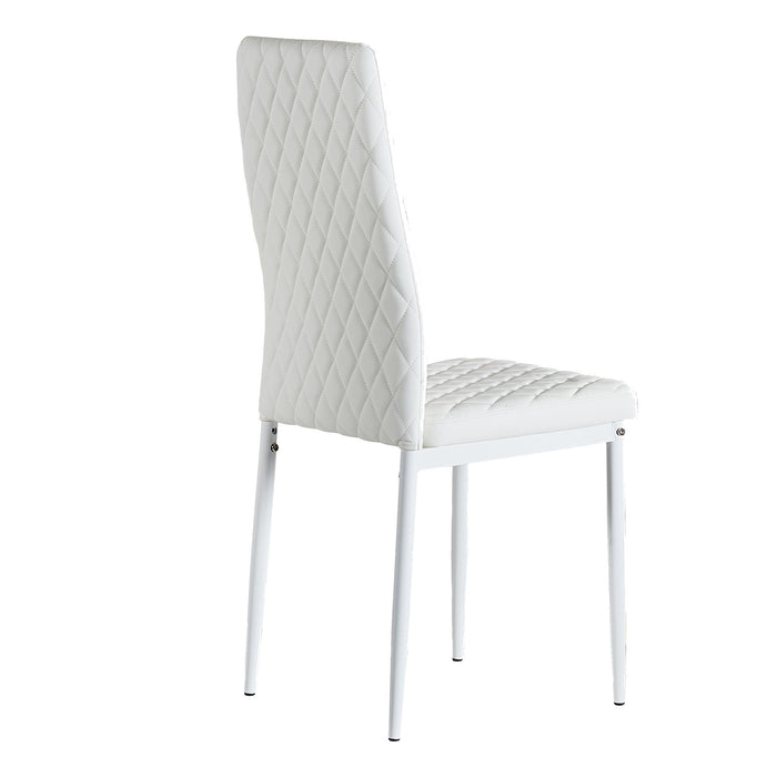 Modern Minimalist Dining Chairs, Fireproof Leather Sprayed, Metal Pipe Diamond Grid Pattern