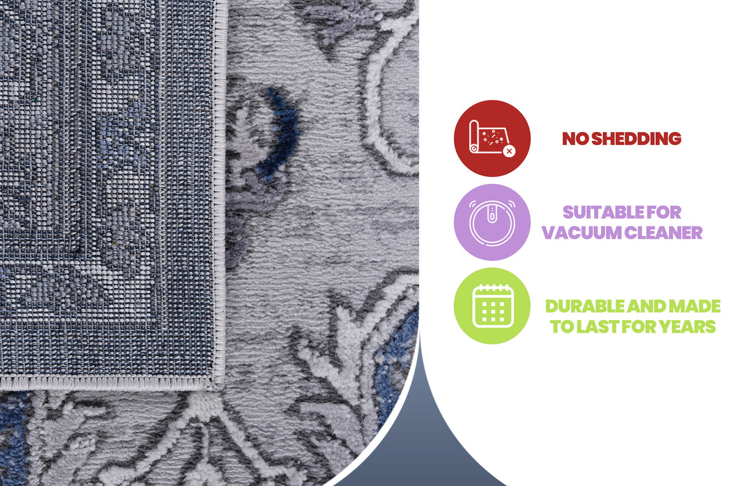 Marfi - 2' x 8' Oriental Non-Shedding Stylish And Stain Resistant Area Rug - Gray / Blue