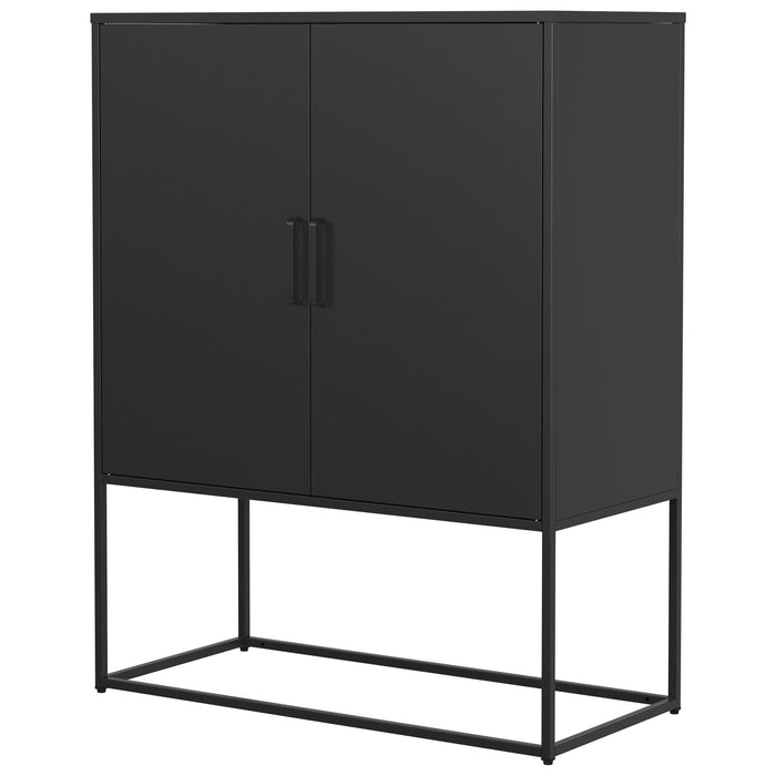 Heavy Duty Metal Buffet Sideboard Modern Steel Storage Cabinet With 2 Shelves, Free Standing Accent Cabinet With Magnetic Doors For Bedroom, Kitchen, And Home Office, Anti-Tip Design