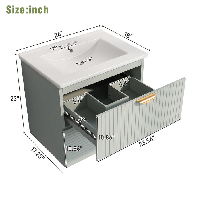 Modern Wall-Mounted Bathroom Vanity With 2 Drawers, Ideal For Small Bathrooms - Green