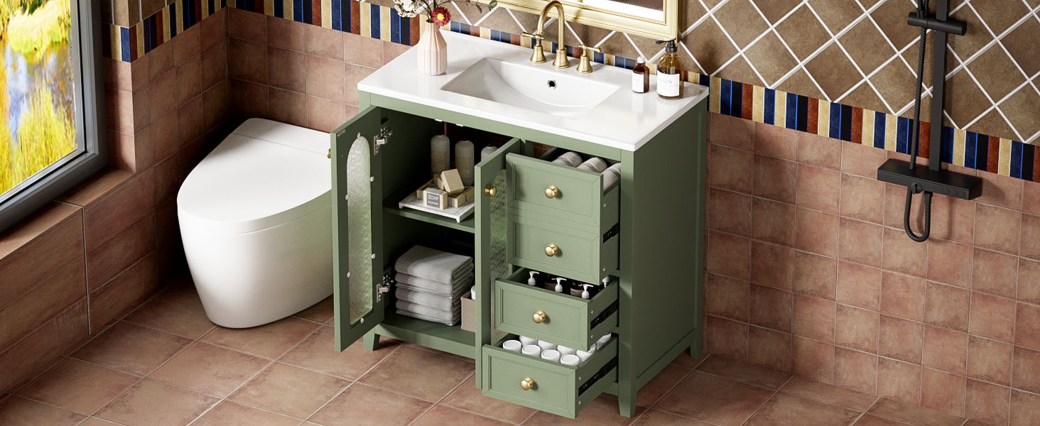 Bathroom Vanity With Two Soft Close Doors, Adjustable Shelves And Three Drawers