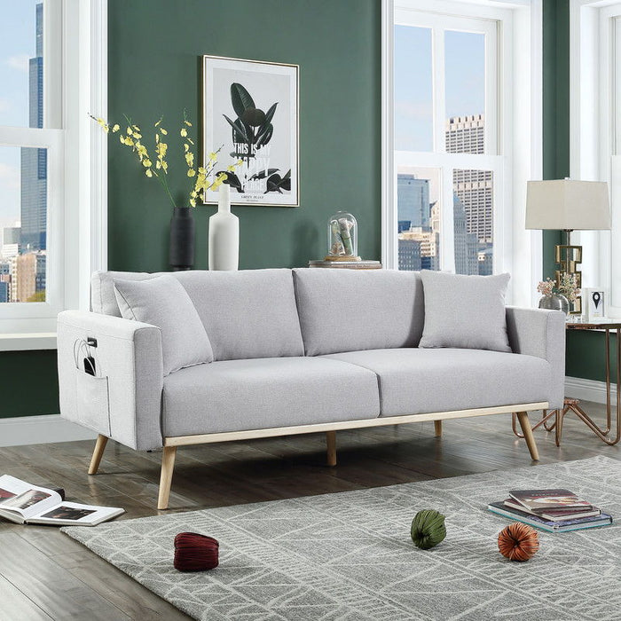 Easton - Linen Fabric Sofa With USB Charging Ports Pockets And Pillows