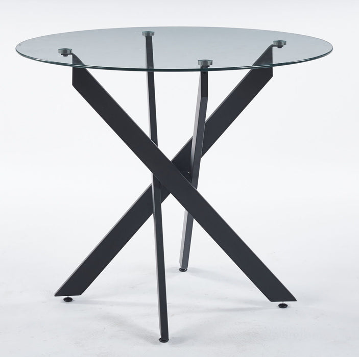 Dining Table With Cross Metal Leg And Tempered Glass, Modern Space Saving Kitchen Table For Living Room