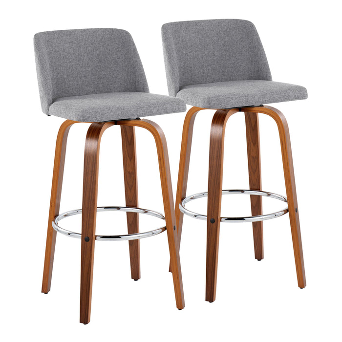 Toriano - Mid Century Modern Fixed Height, Barstool With Swivel With Round Footrest (Set of 2)