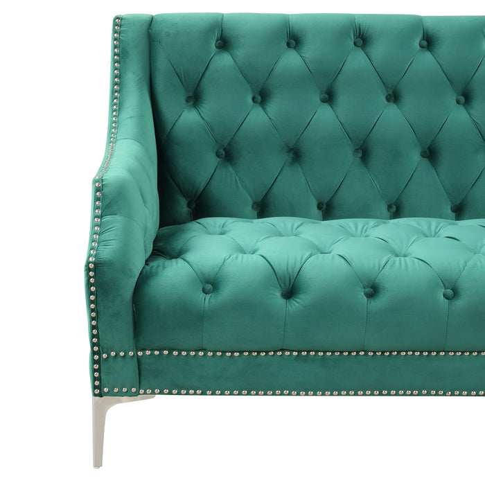 Modern Sofa Dutch Plush Upholstered Sofa With Metal Legs, Button Tufted Back - Green