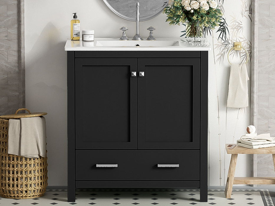 Bathroom Vanity With Single Sink, Combo Cabinet Undermount Sink, Bathroom Storage Cabinet With Two Doors And A Drawer, Soft Closing, Multifunctional Storage, Solid Wood Frame