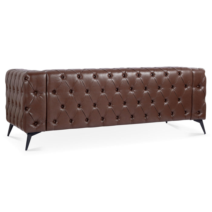 84.06" Width Traditional Square Arm Removable Cushion 3 Seater Sofa - Dark Brown