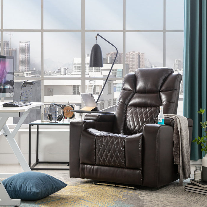 Power Motion Recliner With USB Charging Port And Hidden Arm Storage, Home Theater Seating With 2 Convenient Cup Holders Design And 360 Degree Swivel Tray Table