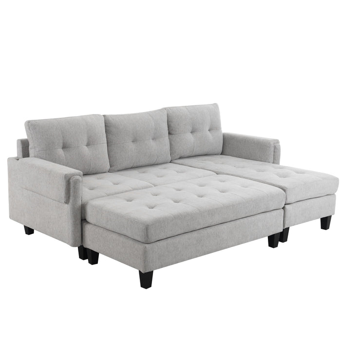 L Shaped Sofa Sectional Couch Sofa Bed With Two USB Ports, A Movable Ottoman And A Reversible Chaise Lounge For Living Room