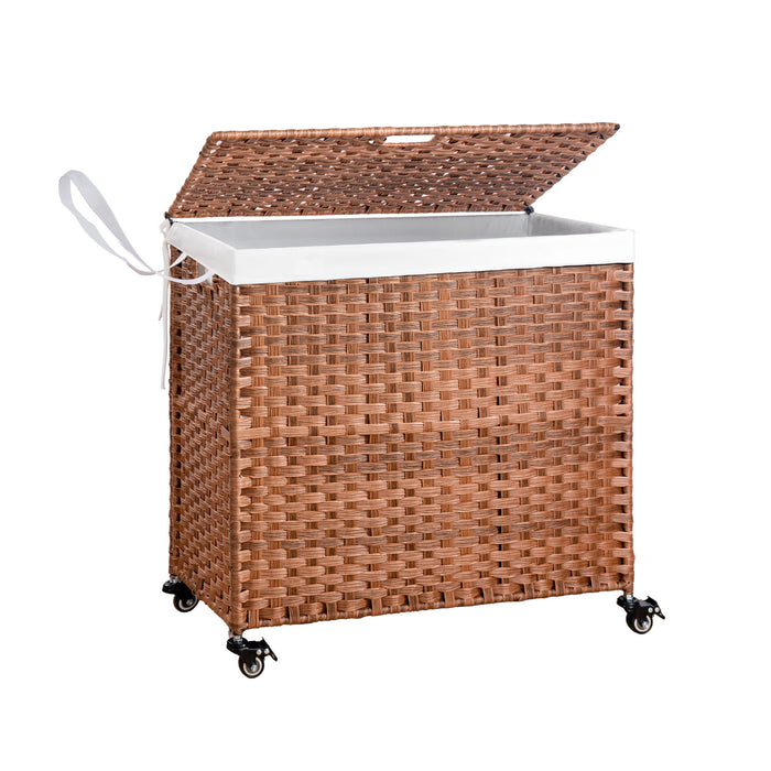 Laundry Hamper With Lid PE Rattan Powder Coating Frame Clothes Hampers With 2 Removable Bags