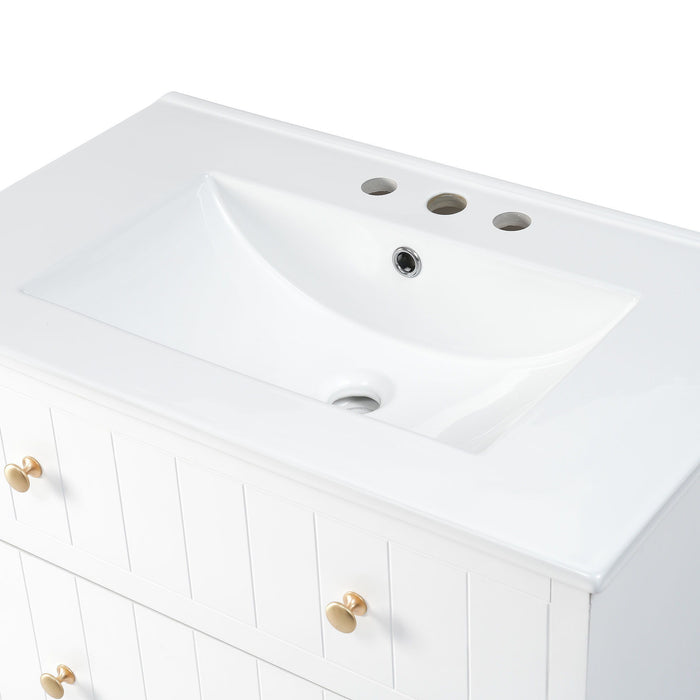 Modern White Bathroom Vanity Cabinet With Two Drawers - White