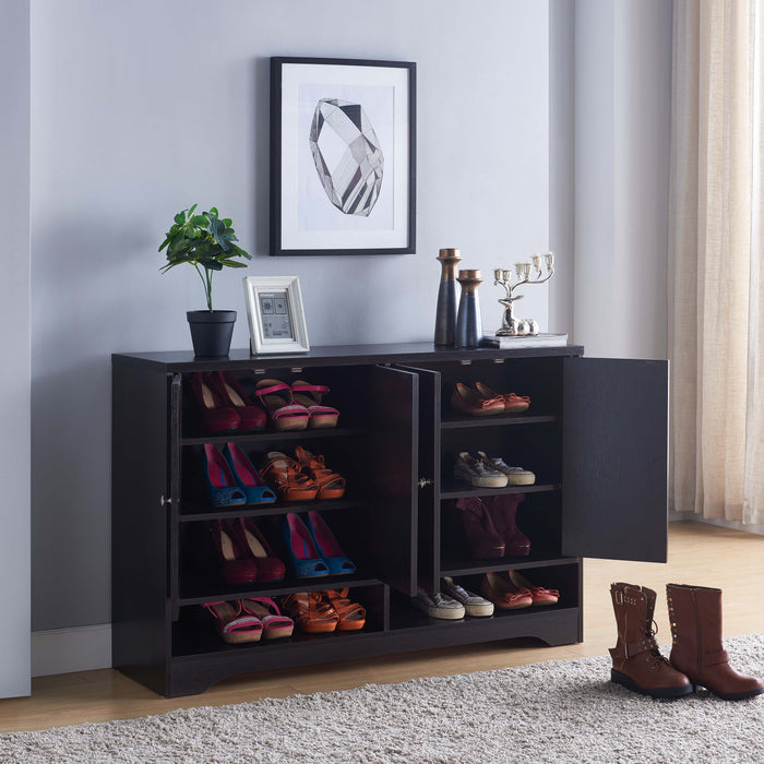 Organizing Shoe Storage Cabinet With Two Sets Of Doors Three Shelves On Each Side - Red Cocoa