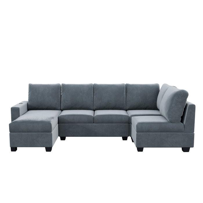 Modern L Shape Sectional Sofa, 6 Seat Velvet Couch With Convertible Chaise Lounge, Freely Combinable Indoor Furniture For Living Room