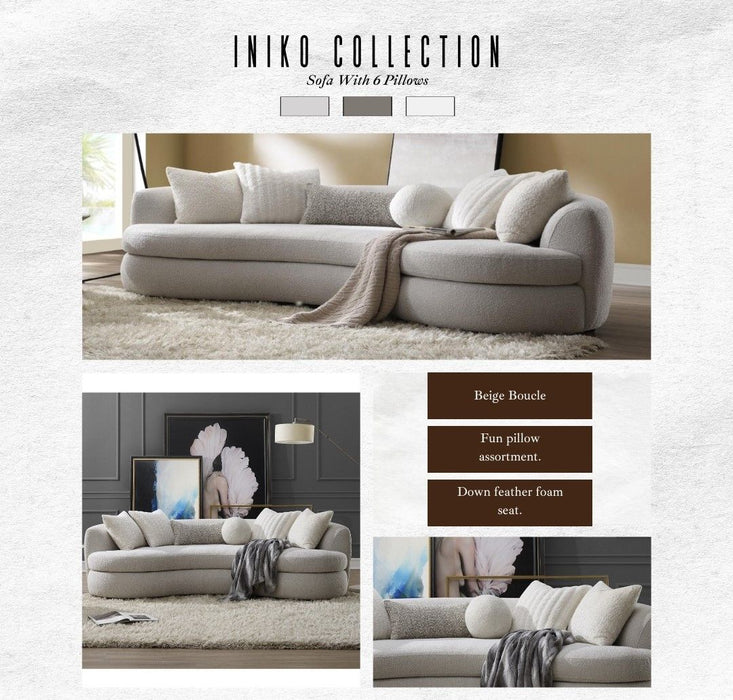 Iniko - Boucle Sofa With Toss Pillows - Beige