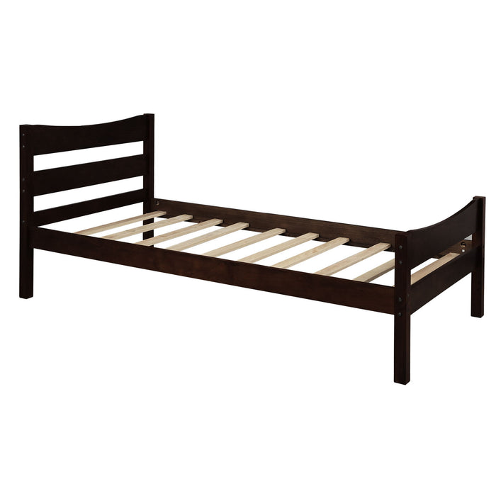 Twin Size Platform Bed With Headboard And Wooden Slat Support