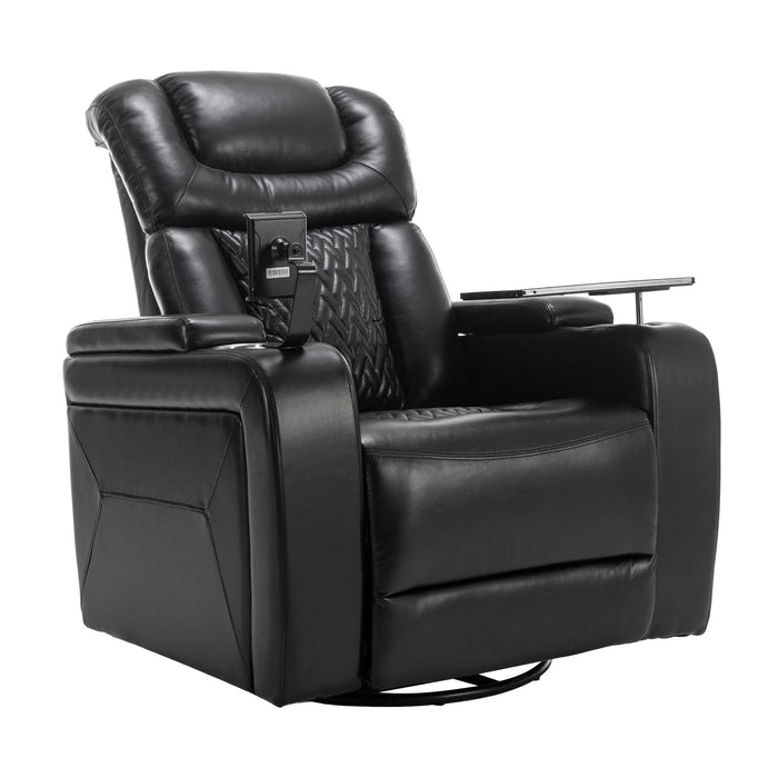 270° Swivel Power Recliner Individual Seat Home Theater Recliner With Comforable Backrest, Tray Table, Phone Holder, Cup Holder, USB Port, Hidden Arm Storage For Living Room