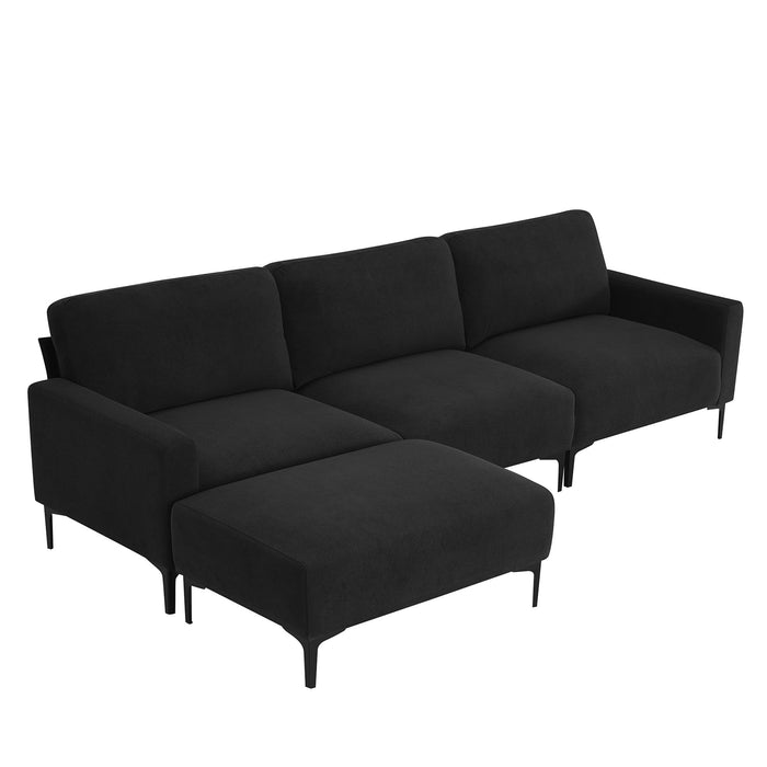 Modern L-Shaped Sectional Sofa, 4-Seat Velvet Fabric Couch Set With Convertible Ottoman, Freely Combinable Sofa For Living Room, Apartment, Office, Apartment