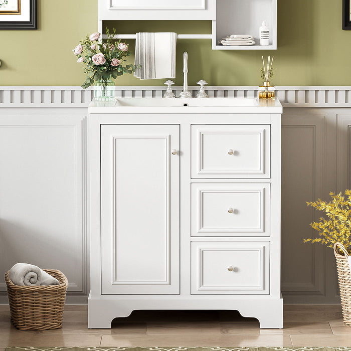 Bathroom Vanity Cabinet With Ceramic Basin, 3 Drawers And Adjustable Shelves