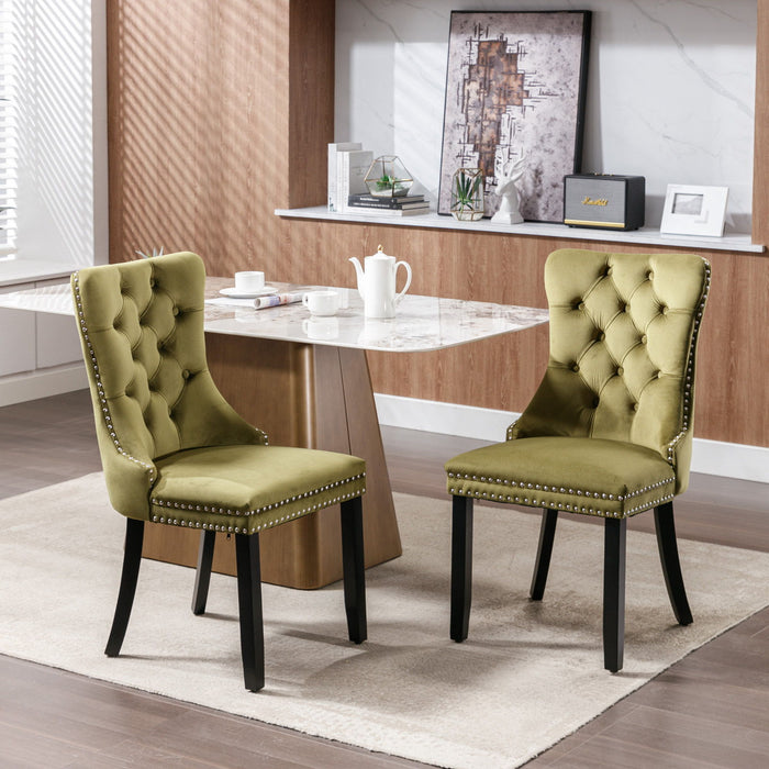 Nikki - Modern, High-End Tufted Solid Wood Contemporary Velvet Upholstered Dining Chair With Wood Legs Nailhead Trim (Set of 2)