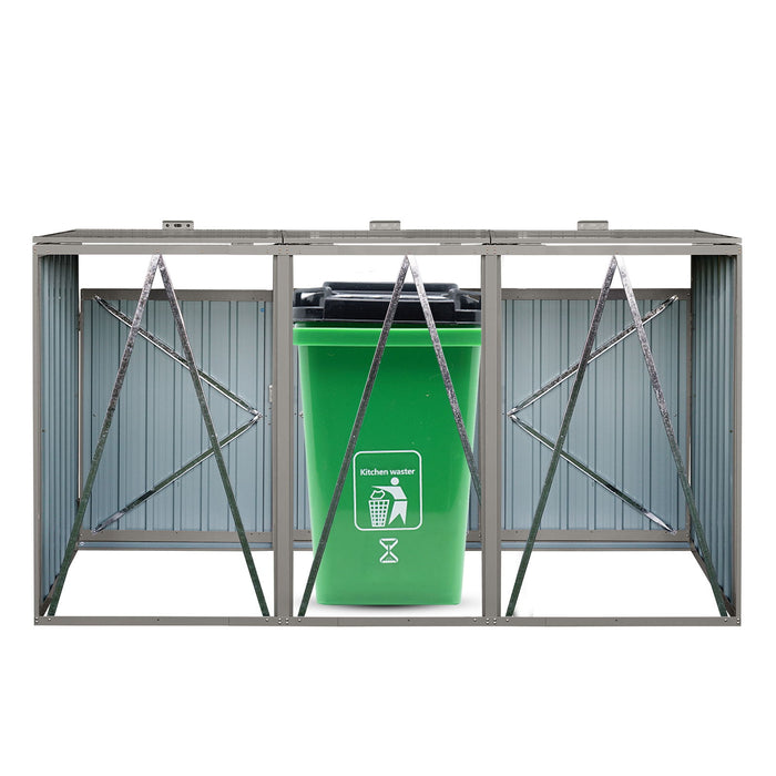 Garbage Bin Shed Stores 2 Trash Cans Metal Outdoor Bin Shed For Garbage Storage, Stainless Galvanized Steel, Bin Shed For Garden Yard Lawn