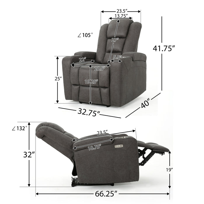 Wide Power Standard Recliner Chair With Arm Storage With USB