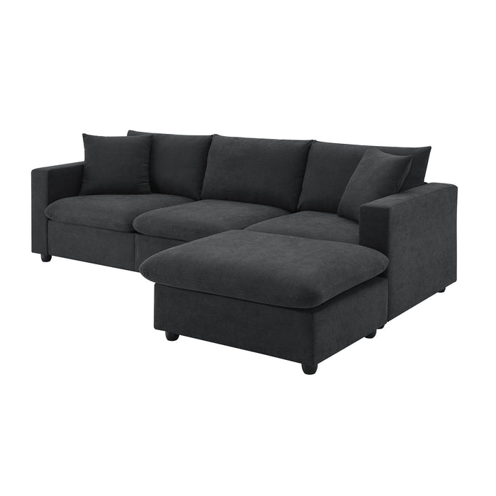 Modern Sectional Sofa, L-Shaped Couch Set With 2 Free Pillows, 4-Seat Polyester Fabric Couch Set With Convertible Ottoman For Living Room, Apartment, Office