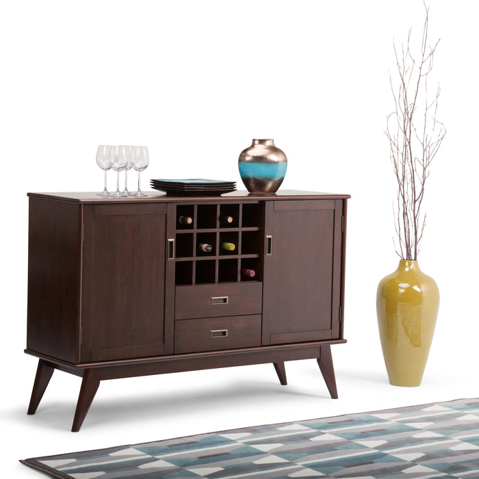 Draper - Mid Century Sideboard Buffet and Wine Rack - Medium Auburn Brown