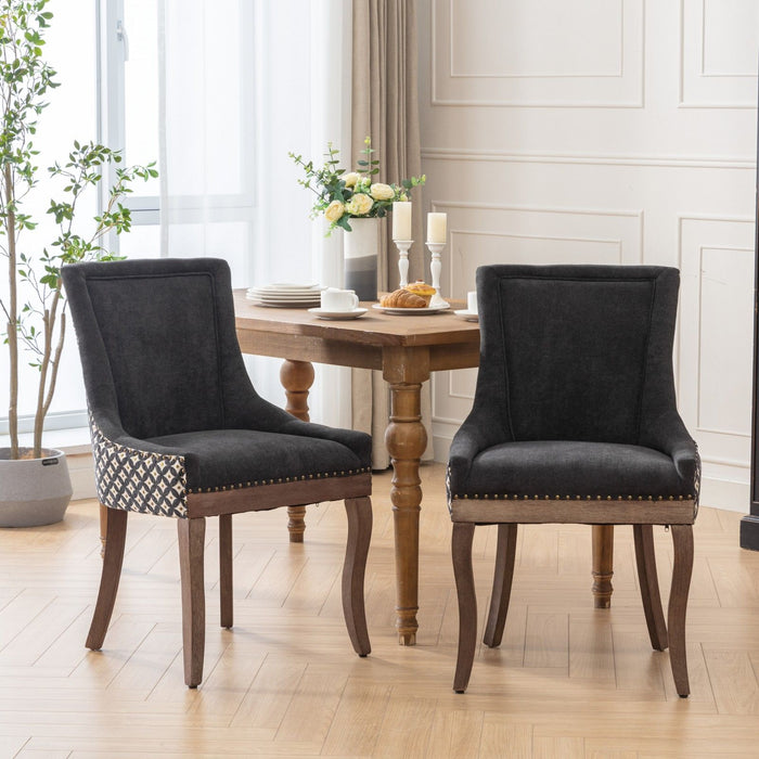 Ultra Side Dining Chair, Thickened Fabric Chairs With Neutrally Toned Solid Wood Legs, Bronze Nail Head (Set of 2)