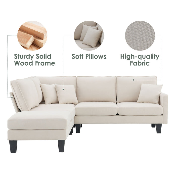 Terrycloth Modern Sectional Sofa, 5-Seat Practical Couch Set With Chaise Lounge, L-Shape Minimalist Indoor Furniture With 3 Pillows For Living Room, Apartment, Office