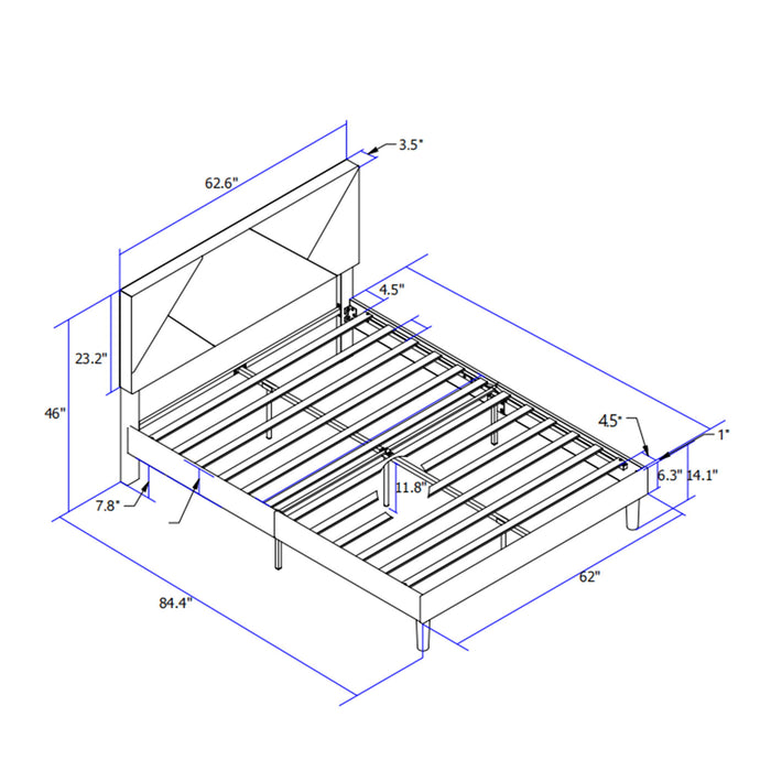 Queen Size Upholstered Platform Bed Frame Wood Slat Support - Gray