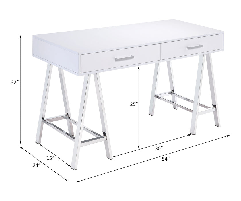 Coleen - High Gloss Writing Desk With USB - Chrome / White