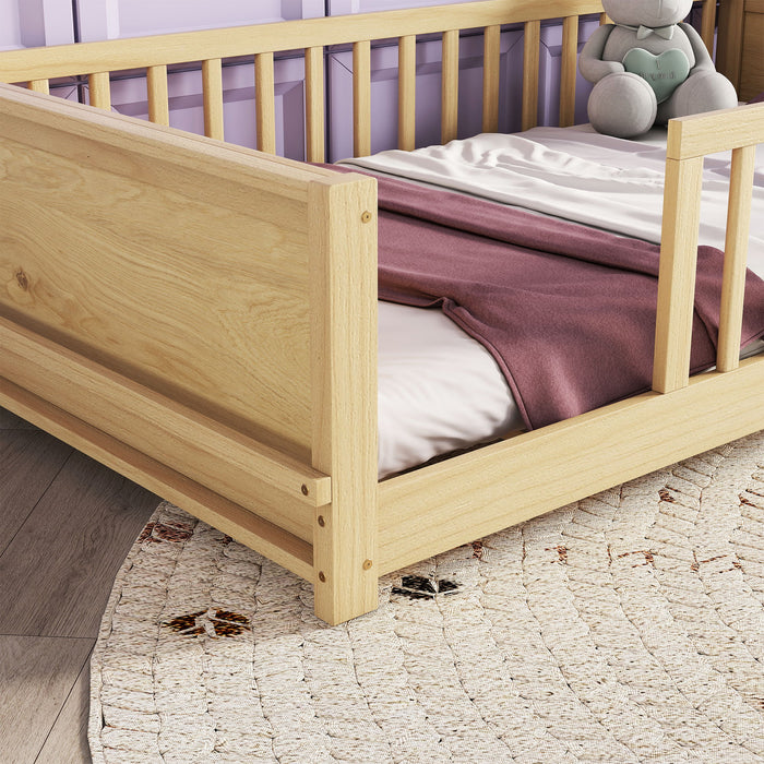 Floor Platform Bed With Built-In Book Storage Rack