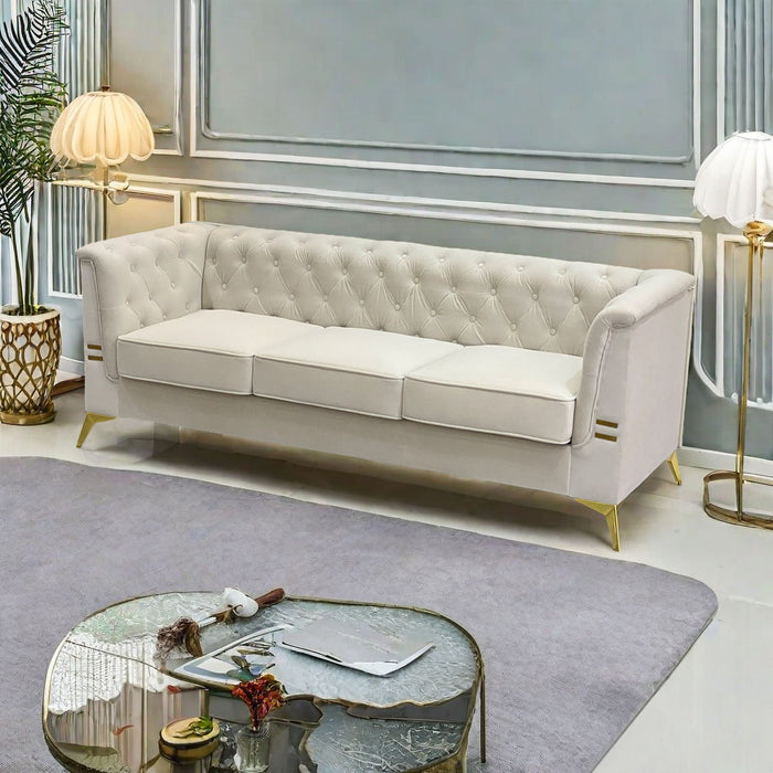 FX-P83-CW (Sofa) Modern Velvet Living Room Chesterfield Design Sofa - Beige