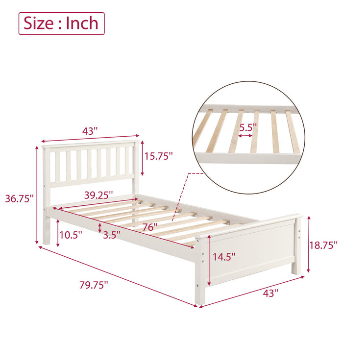 Platform Bed With Headboard, Footboard And Wood Slat Support