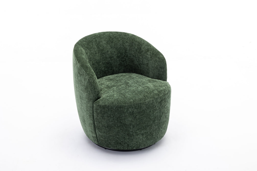 Chenille Fabric Swivel Accent Armchair Barrel Chair With Powder Coating Metal Ring